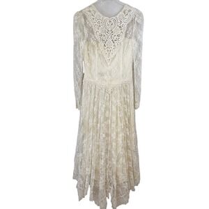 VTG JESSICA‎ MCCLINTOCK Lace Wedding Dress VICTORIAN 13/14 80s ROMANTIC VEIL